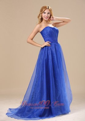 Brush Train Simple Organza Blue Homecoming Dress