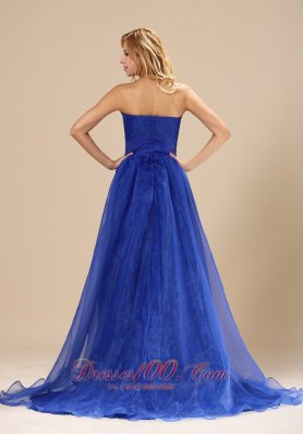 Brush Train Simple Organza Blue Homecoming Dress