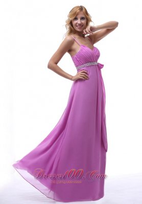 V-neck Chiffon Spagheti Straps Prom Dress