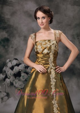 Square Brown Straps Applique 2013 Evening Gown