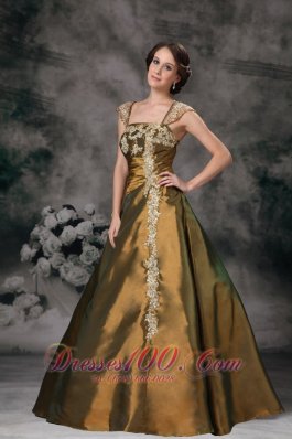 Square Brown Straps Applique 2013 Evening Gown