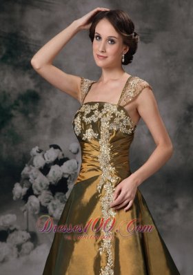 Square Brown Straps Applique 2013 Evening Gown