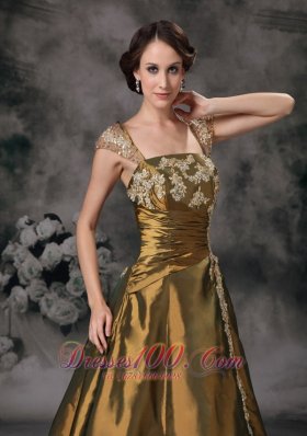 Square Brown Straps Applique 2013 Evening Gown