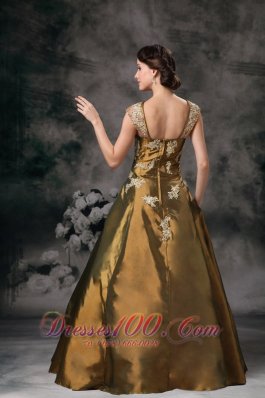 Square Brown Straps Applique 2013 Evening Gown