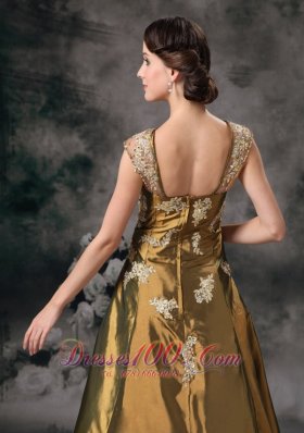 Square Brown Straps Applique 2013 Evening Gown