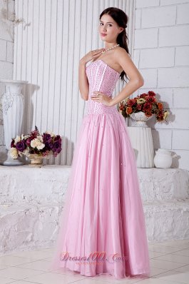 Pink Beaded Strapless Girls Prom Gown 2013 2014