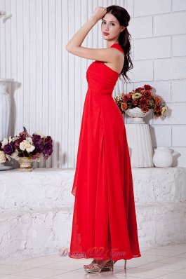 Ankle Length Layered Red One Shoulder Prom Gown