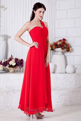 Ankle Length Layered Red One Shoulder Prom Gown