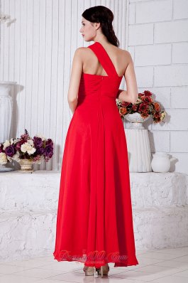 Ankle Length Layered Red One Shoulder Prom Gown