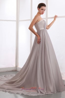 Court Train Gray Chiffon Prom Dress With Pleats