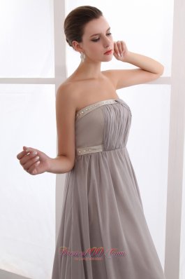 Court Train Gray Chiffon Prom Dress With Pleats