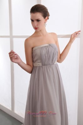 Court Train Gray Chiffon Prom Dress With Pleats