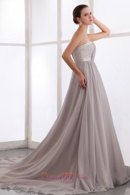 Court Train Gray Chiffon Prom Dress With Pleats