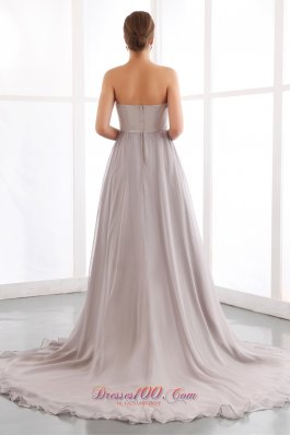 Court Train Gray Chiffon Prom Dress With Pleats