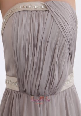 Court Train Gray Chiffon Prom Dress With Pleats