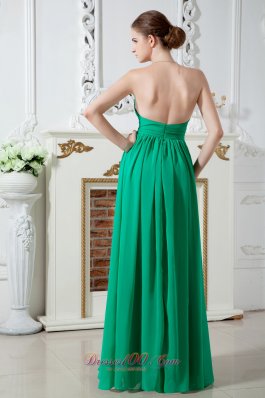 Crisscross Green Pleated Chiffon Girls Prom Dress