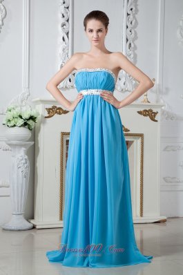 Sashed Aqua Beadings 2013 Prom Dress with Brush