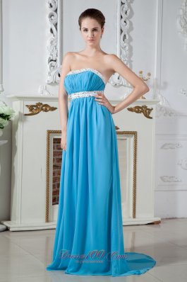 Sashed Aqua Beadings 2013 Prom Dress with Brush