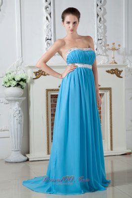 Sashed Aqua Beadings 2013 Prom Dress with Brush