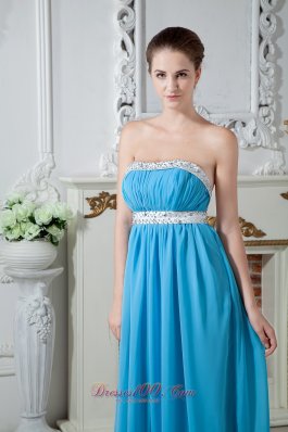 Sashed Aqua Beadings 2013 Prom Dress with Brush