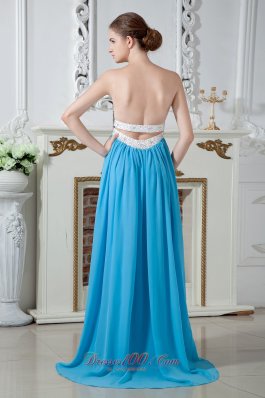 Sashed Aqua Beadings 2013 Prom Dress with Brush