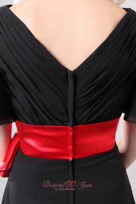 Black and Red Bowknot Butterfly Sleeves Prom Dress