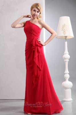 Sheath Red One Shoulder Prom Gown with Ruffles