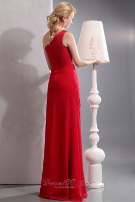 Sheath Red One Shoulder Prom Gown with Ruffles