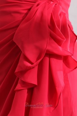 Sheath Red One Shoulder Prom Gown with Ruffles