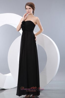 Button Back Hand Flower Black Bridesmaid Dress