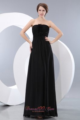 Button Back Hand Flower Black Bridesmaid Dress