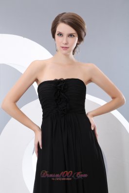 Button Back Hand Flower Black Bridesmaid Dress