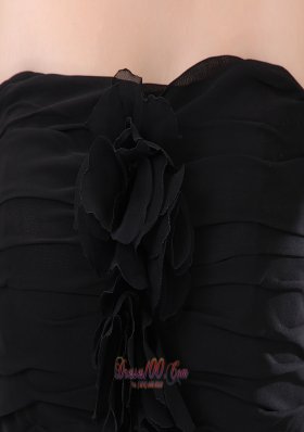 Button Back Hand Flower Black Bridesmaid Dress