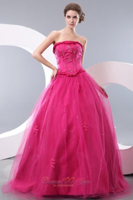 Rope Waistband Hot Pink Prom Dress with Tulle Layer