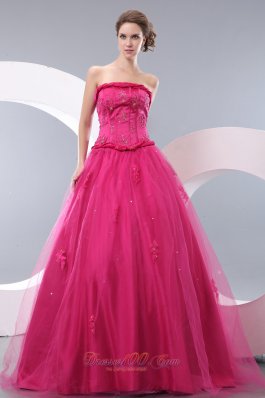 Rope Waistband Hot Pink Prom Dress with Tulle Layer