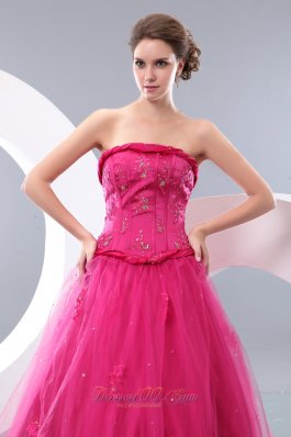 Rope Waistband Hot Pink Prom Dress with Tulle Layer