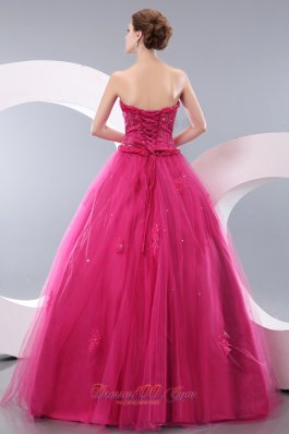 Rope Waistband Hot Pink Prom Dress with Tulle Layer