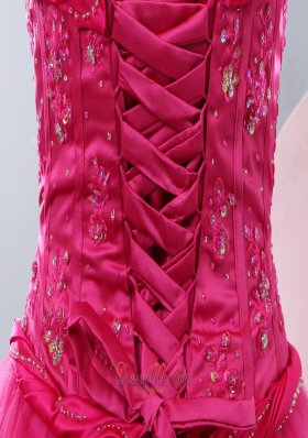 Rope Waistband Hot Pink Prom Dress with Tulle Layer