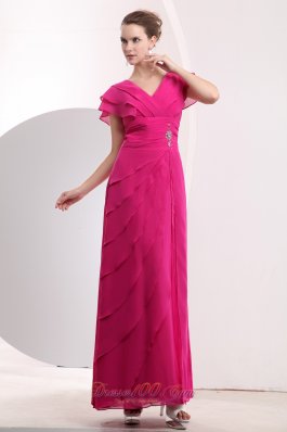 Layered Cap Sleeves V-neck Chiffon Prom Dress 2013