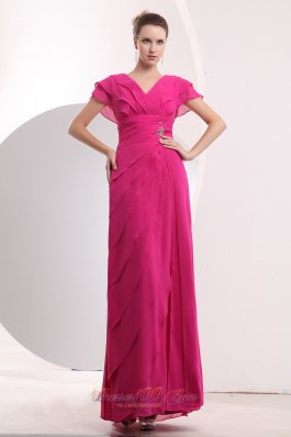 Layered Cap Sleeves V-neck Chiffon Prom Dress 2013