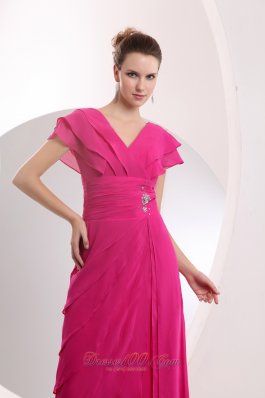 Layered Cap Sleeves V-neck Chiffon Prom Dress 2013