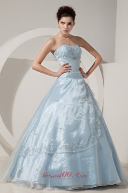 Baby Blue Organza Beading Lace up Prom Gown