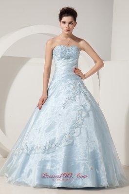 Baby Blue Organza Beading Lace up Prom Gown