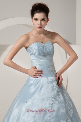 Baby Blue Organza Beading Lace up Prom Gown