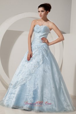 Baby Blue Organza Beading Lace up Prom Gown