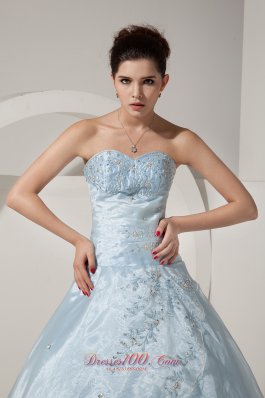 Baby Blue Organza Beading Lace up Prom Gown