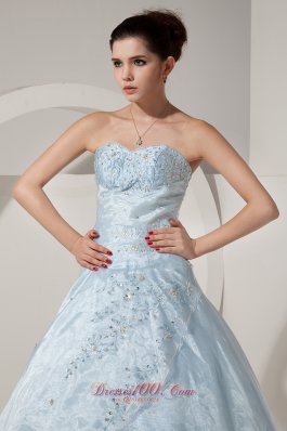 Baby Blue Organza Beading Lace up Prom Gown