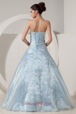 Baby Blue Organza Beading Lace up Prom Gown