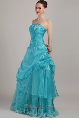 Organza Layered Teal Column Prom Dress Appliques