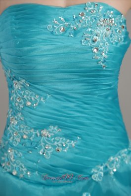 Organza Layered Teal Column Prom Dress Appliques